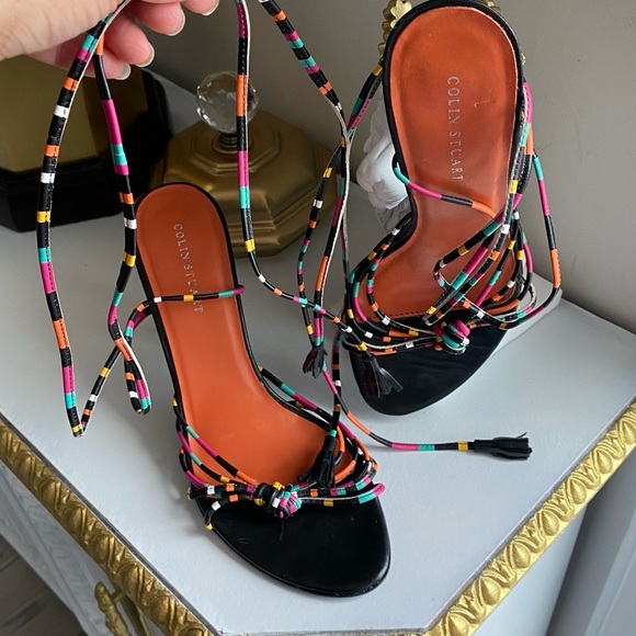 Colin Stuart Ankle strap tie up heels leather upper, 4" heel. - Picture 5 of 10